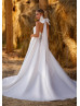 High Neck Ivory Satin Slit Sexy Wedding Dress